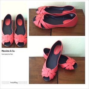Coral peep toe flats