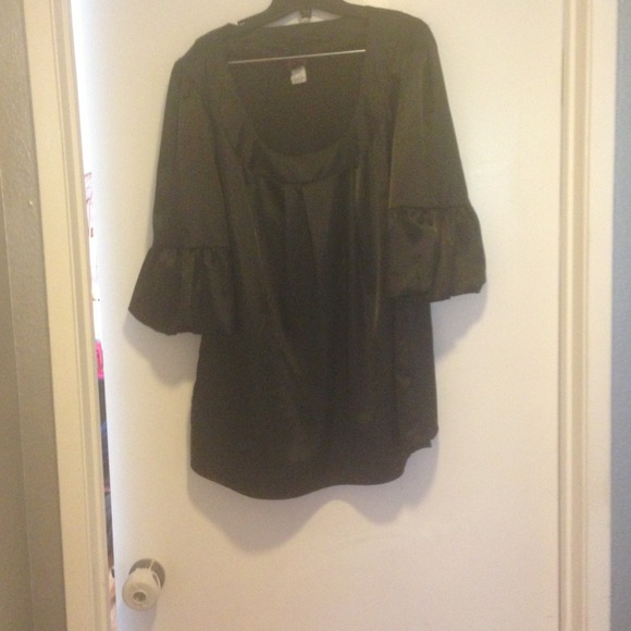 Black satin shirt with puff sleeve reduced $