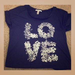 Navy shirt with L O V E in shiny silver writing !
