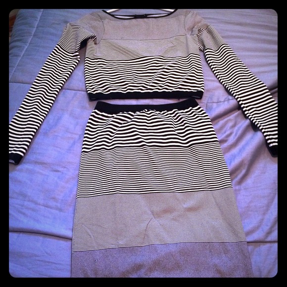 Bebe crop top and matching high waisted skirt