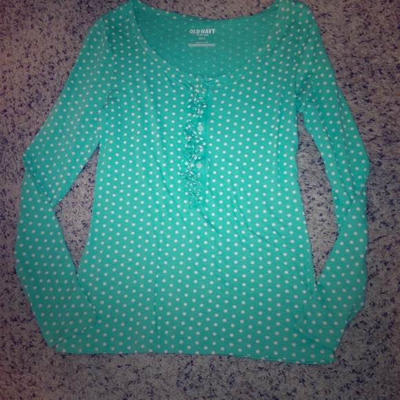 Green polka dot ruffled long sleeve shirt