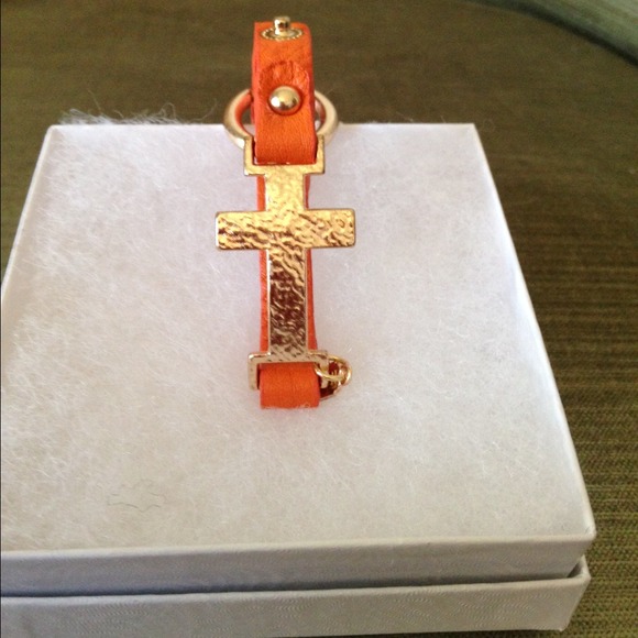 Orange Leather Strap Cross Bracelet 💛