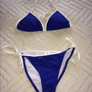 Blue and white swim suit