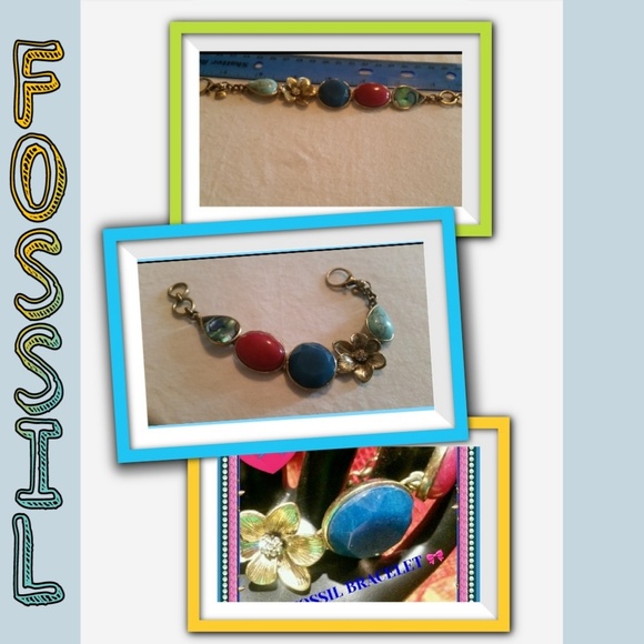 🎄Christmas Present🎄 FOSSIL~GOLDTONE~SEMI PRECIOUS STONE~ STATEMENT BRACELET - Picture 4 of 7