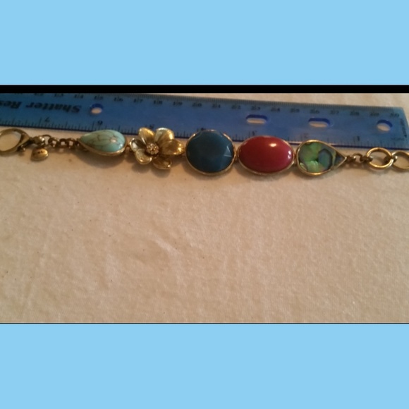 🎄Christmas Present🎄 FOSSIL~GOLDTONE~SEMI PRECIOUS STONE~ STATEMENT BRACELET - Picture 2 of 7