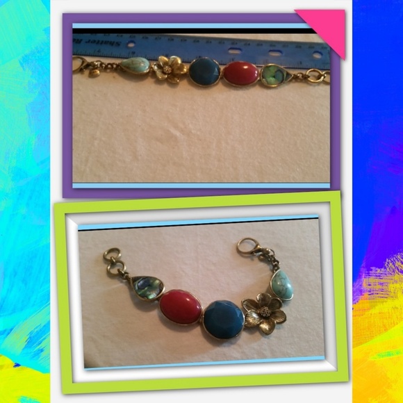 🎄Christmas Present🎄 FOSSIL~GOLDTONE~SEMI PRECIOUS STONE~ STATEMENT BRACELET - Picture 3 of 7