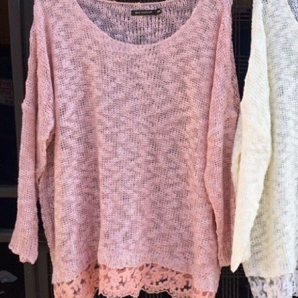 LF pink lace trim sweater