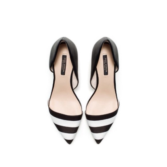 Zara Shoes - Zara black white stripe pointed court heel low 6.5 Zara Shoes - Zara black white stripe pointed court heel low 6.5