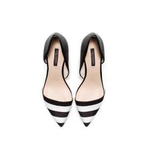 Zara Shoes - Zara black white stripe pointed court heel low 6.5 Zara Shoes - Zara black white stripe pointed court heel low 6.5