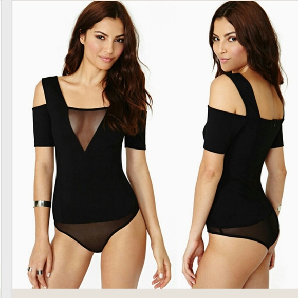 Mesh cold shoulder bodysuit