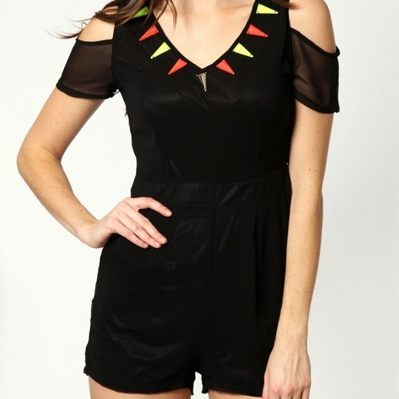 Boo Hoo Aimee split shoulder jumpsuit.