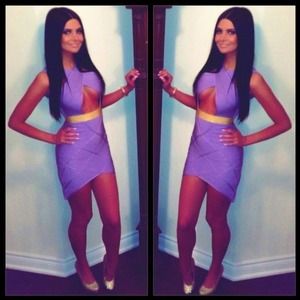 Gemma Lilac and gold keyhole sexy bandage dress
