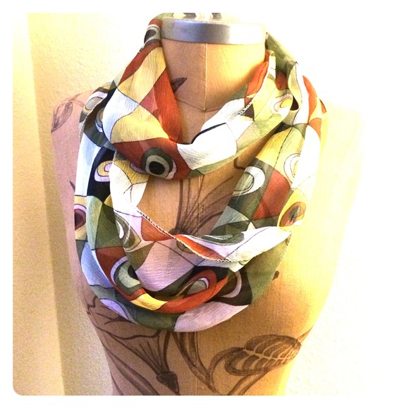 Retro print silk feel scarf