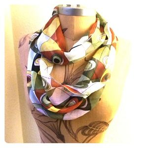 Retro print silk feel scarf