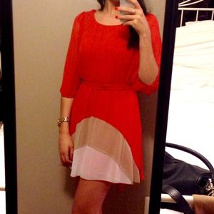 Orange tan & white color block dress