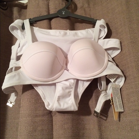 High waist cut out white bikini 2 piece swimsuit