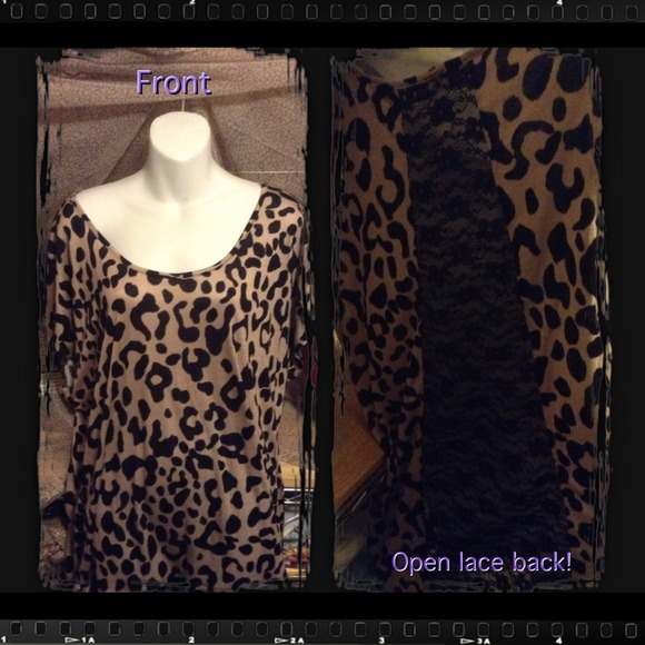 Leopard print open lace back shirt
