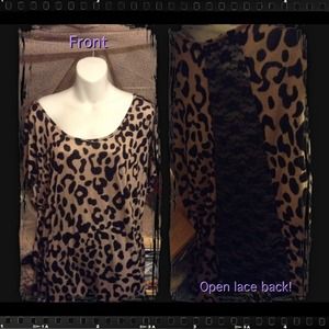 Leopard print open lace back shirt