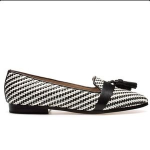 Zara black white weave tassel loafers flats eur 41