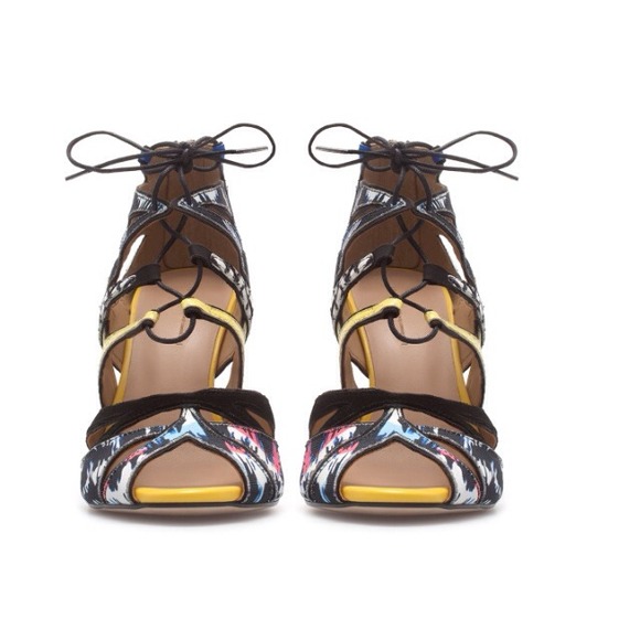 Zara multi color blue yellow lace up gladiator 37 - Picture 2 of 4