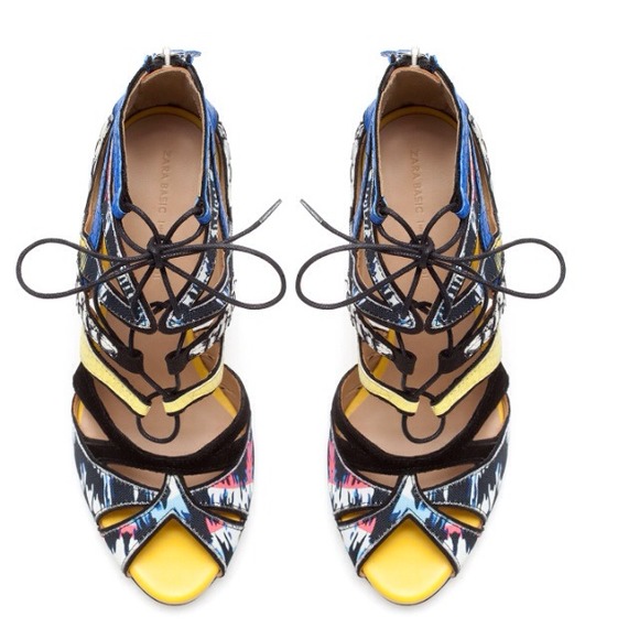 Zara multi color blue yellow lace up gladiator 37 - Picture 3 of 4