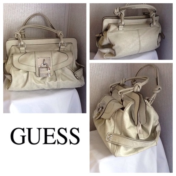 Guess Lock Charm Faux Ostrich Leather Satchel