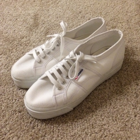 Superga white platform shoes