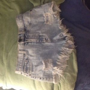 High rise acid washed shorts