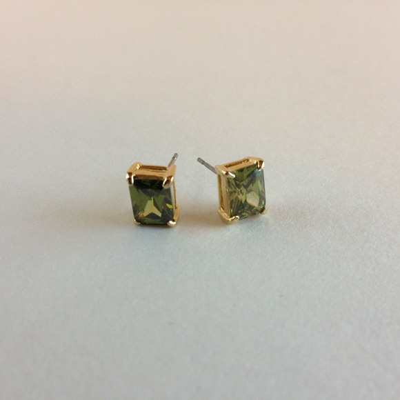 Sold in bundle-Green stone and gold stud earrings