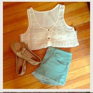 Crochet Shirt & Seafoam Shorts Bundle