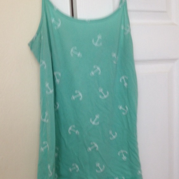 Green and white anchor tank top