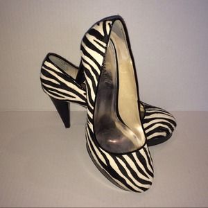 Michael Kors zebra print pony hair platforms