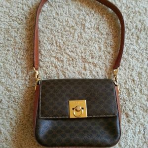Auth. Celine Brown Macadam Shoulder Bag