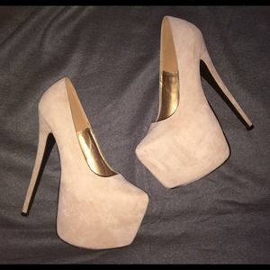 BooHoo sky high nude suede heels