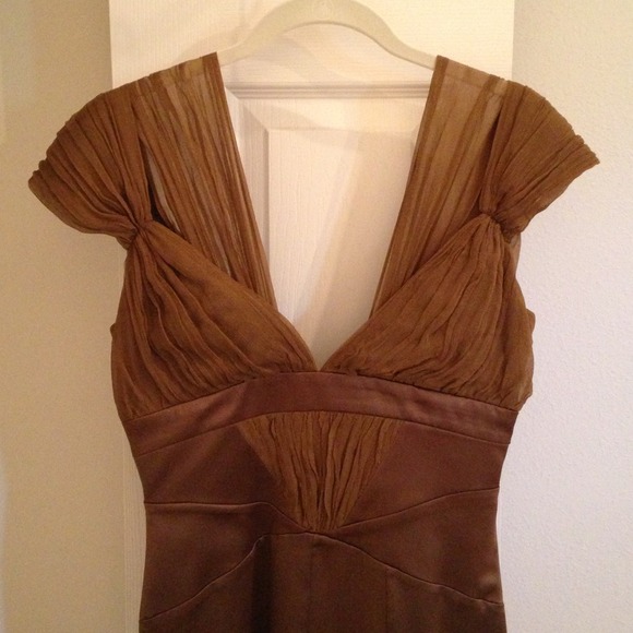 ROBERTO CAVALLI CARAMEL BROWN SHORT EVENING GOWN