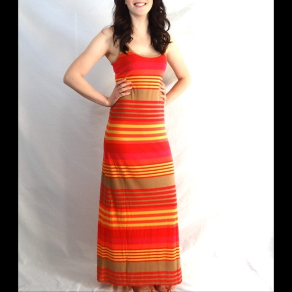 Tan and orange maxi dress