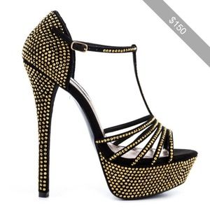 Steve Madden "Avory" black and gold heels 6.5