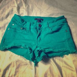Green denim shorts