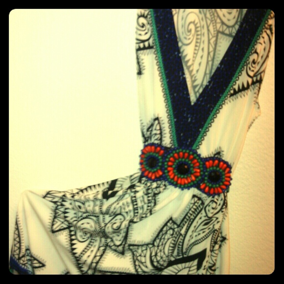 Colorful beaded dress.