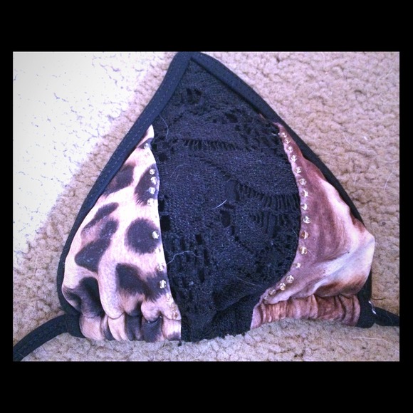 Cheetah and lace designed bikini strip top!