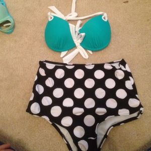 Polka for mint top high waist bikini set