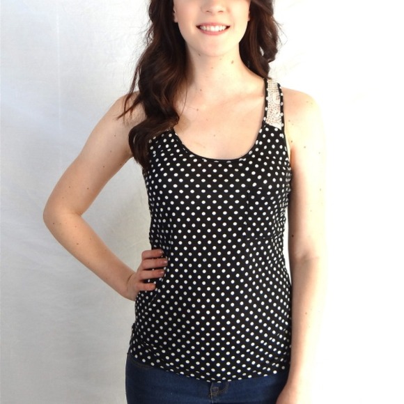 Black and white polka dot tank