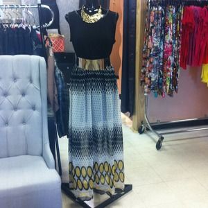 Day to night yellow and black leather trim maxi