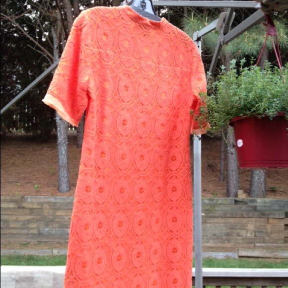 ❌SOLD❌ Orange Crochet Lace Shift Dress - Picture 2 of 4