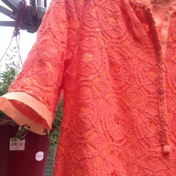 ❌SOLD❌ Orange Crochet Lace Shift Dress - Picture 3 of 4
