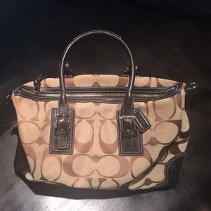 Coach handbag - brown monogram with black handles