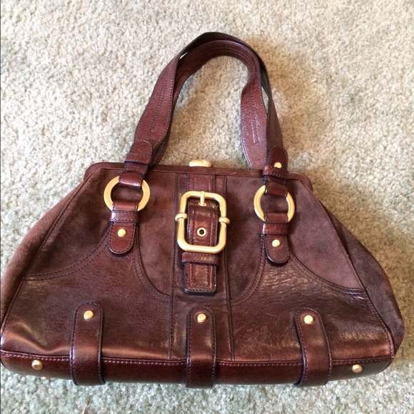 Perlina Handbags - Perlina Brown Leather and Suede Purse