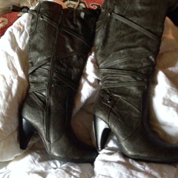 Tall Dark Grey Boots Size 10 New Wide Calf