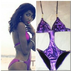 Very Sexy Purple Metallic One Piece Swimsuit