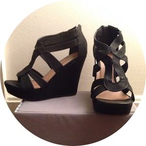 Sexy black strappy wedges